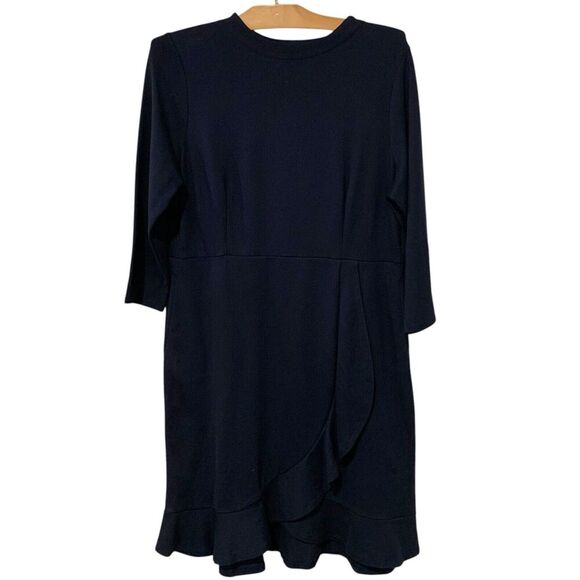 J. Jill | Dress Ponte Navy 3/4 Sleeve Pockets Knee Midi Length NWT Medium Petite - Picture 1 of 8